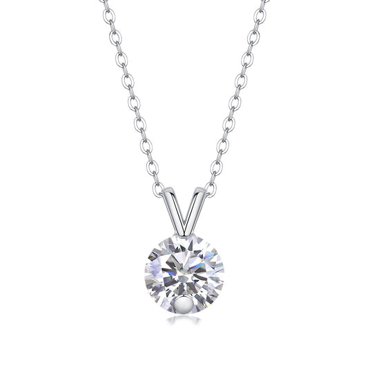 Round Moissanite V-Bail Solitaire Pendant Necklace in 925 Sterling Silver