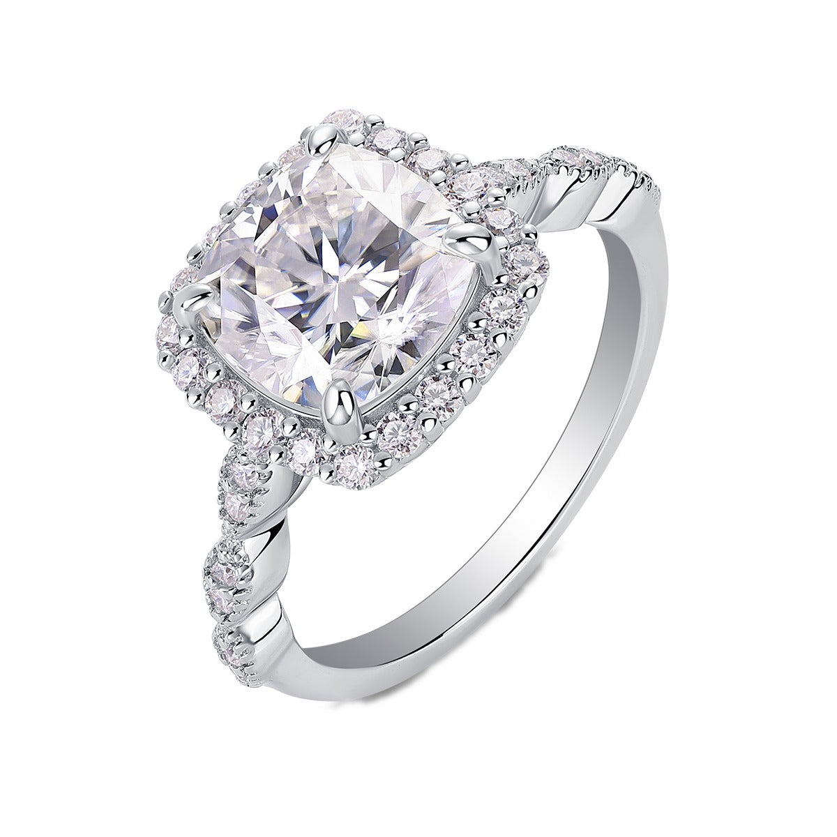 Cushion-Cut Moissanite Halo Ring in 925 Sterling Silver