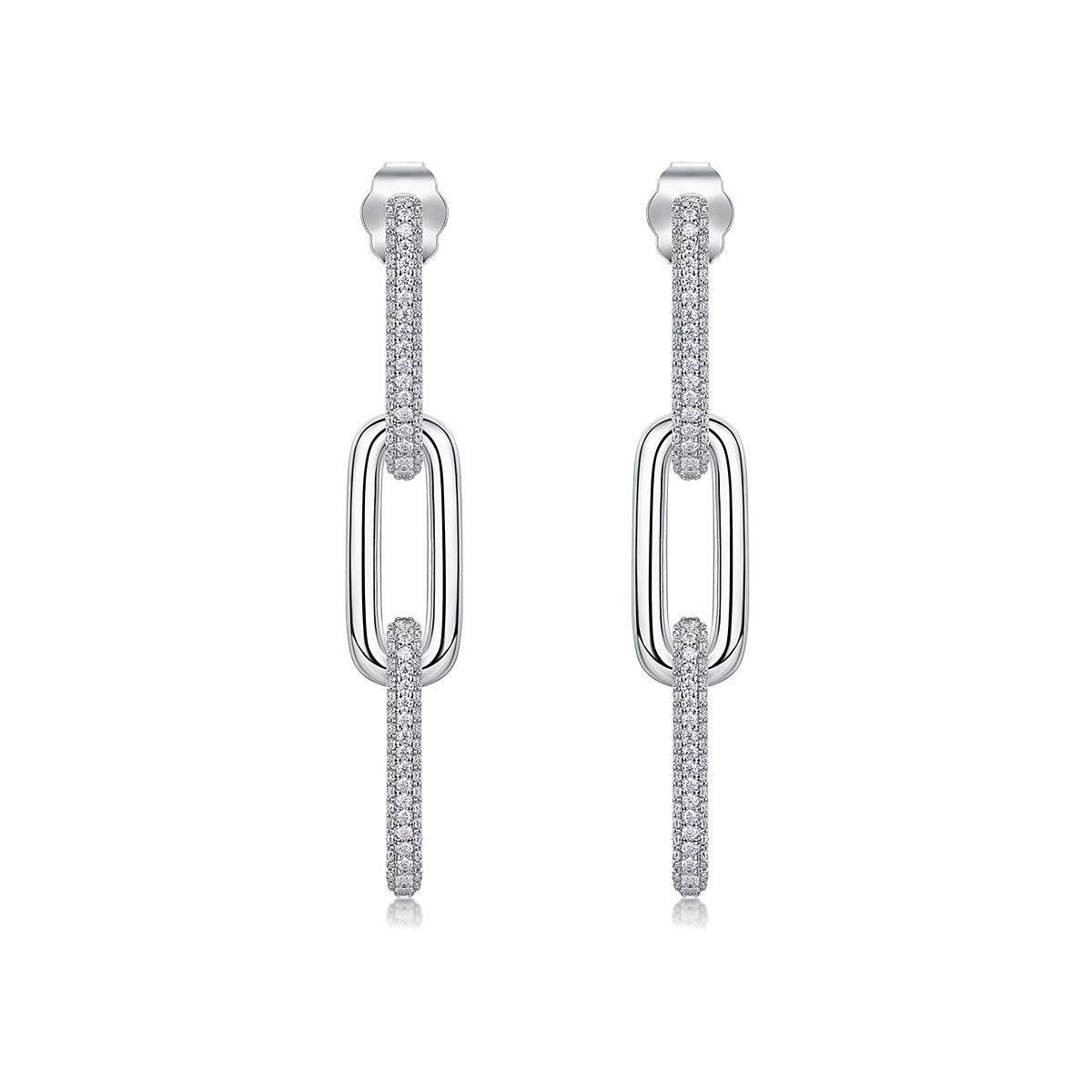 Pave Moissanite Paperclip Link Drop Earrings in 925 Sterling Silver