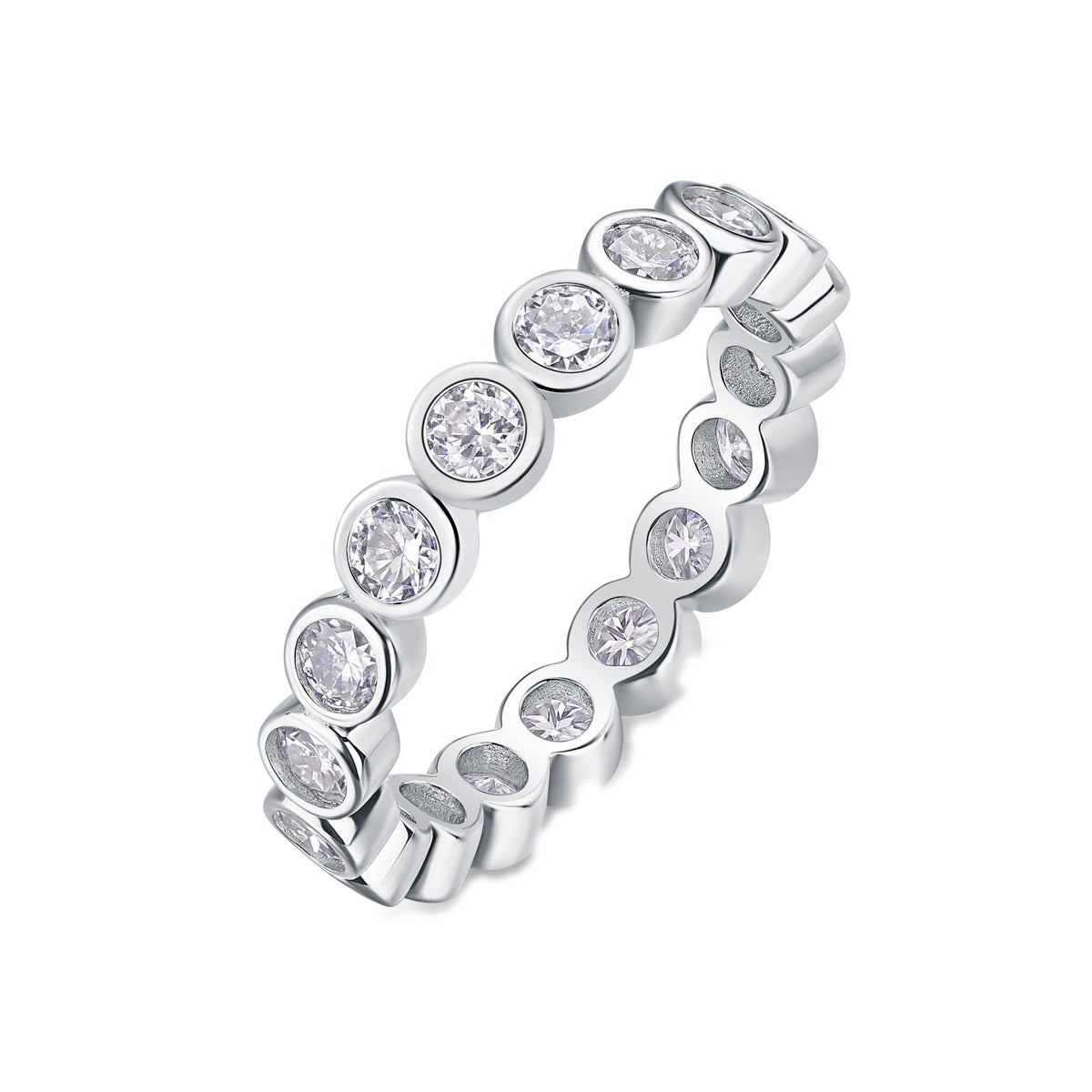 Round Moissanite Bezel-Set Eternity Band in 925 Sterling Silver