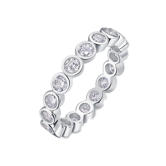 Round Moissanite Bezel-Set Eternity Band in 925 Sterling Silver