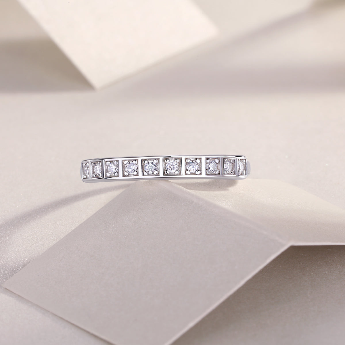 Moissanite Square-Frame Pave Band in 925 Sterling Silver
