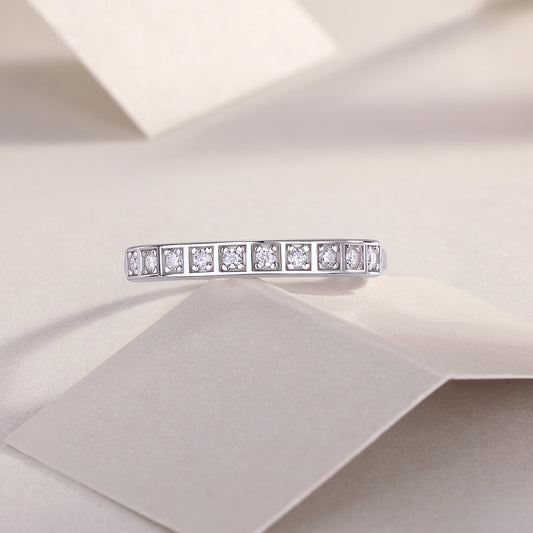 Moissanite Square-Frame Pave Band in 925 Sterling Silver