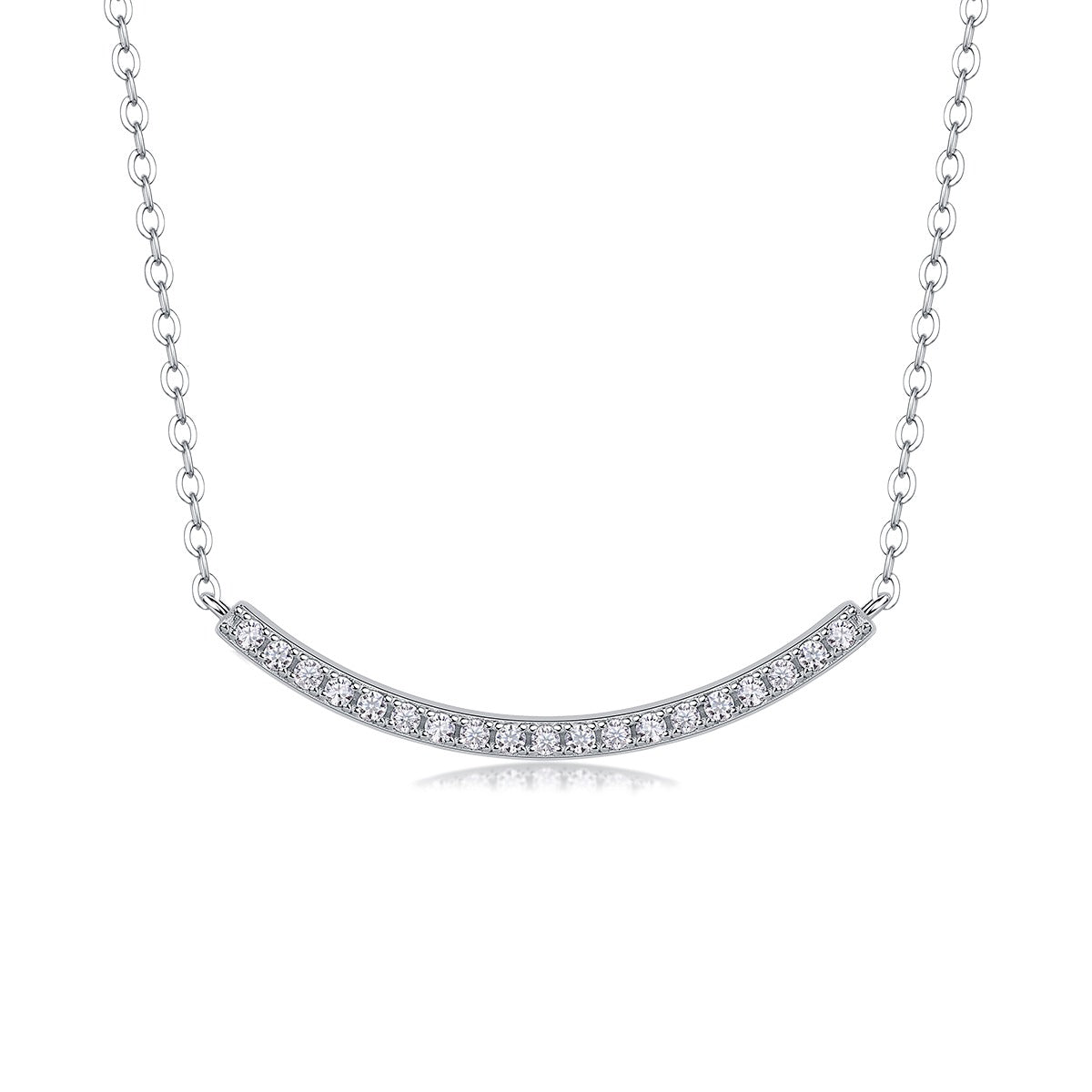 Pave Moissanite Curved Bar Necklace in 925 Sterling Silver
