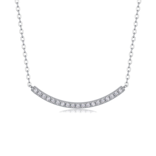 Pave Moissanite Curved Bar Necklace in 925 Sterling Silver