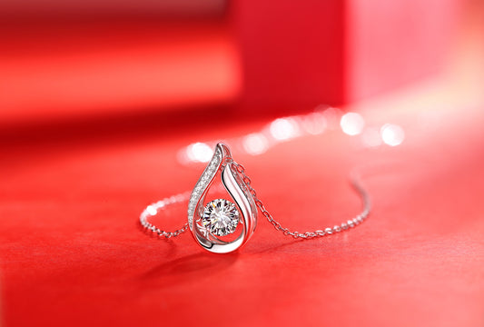 Round Moissanite Open Teardrop Pendant Necklace in 925 Silver