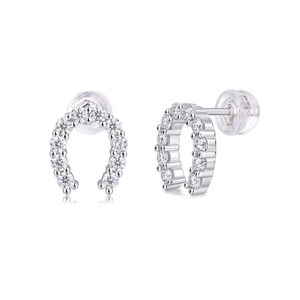 Moissanite Pave Horseshoe Stud Earrings in 925 Sterling Silver