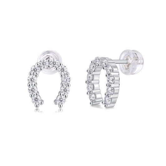 Moissanite Pave Horseshoe Stud Earrings in 925 Sterling Silver