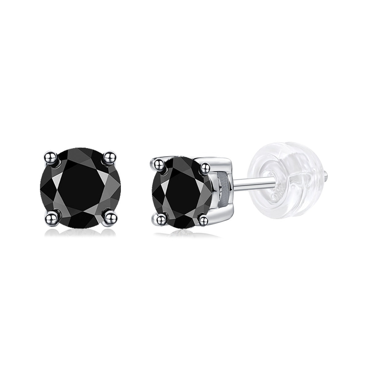 Black Moissanite Four-Prong Stud Earrings in 925 Sterling Silver