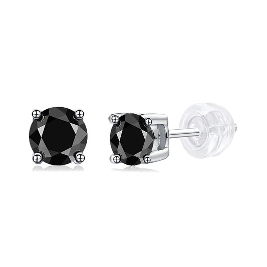 Black Moissanite Four-Prong Stud Earrings in 925 Sterling Silver