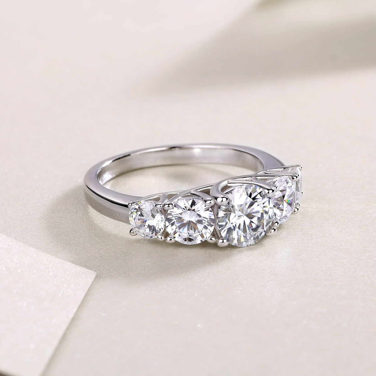 Round Moissanite Graduated Five-Stone Ring in 925 Sterling Silver