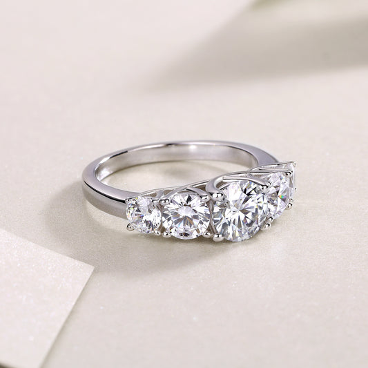 Round Moissanite Graduated Five-Stone Ring in 925 Sterling Silver