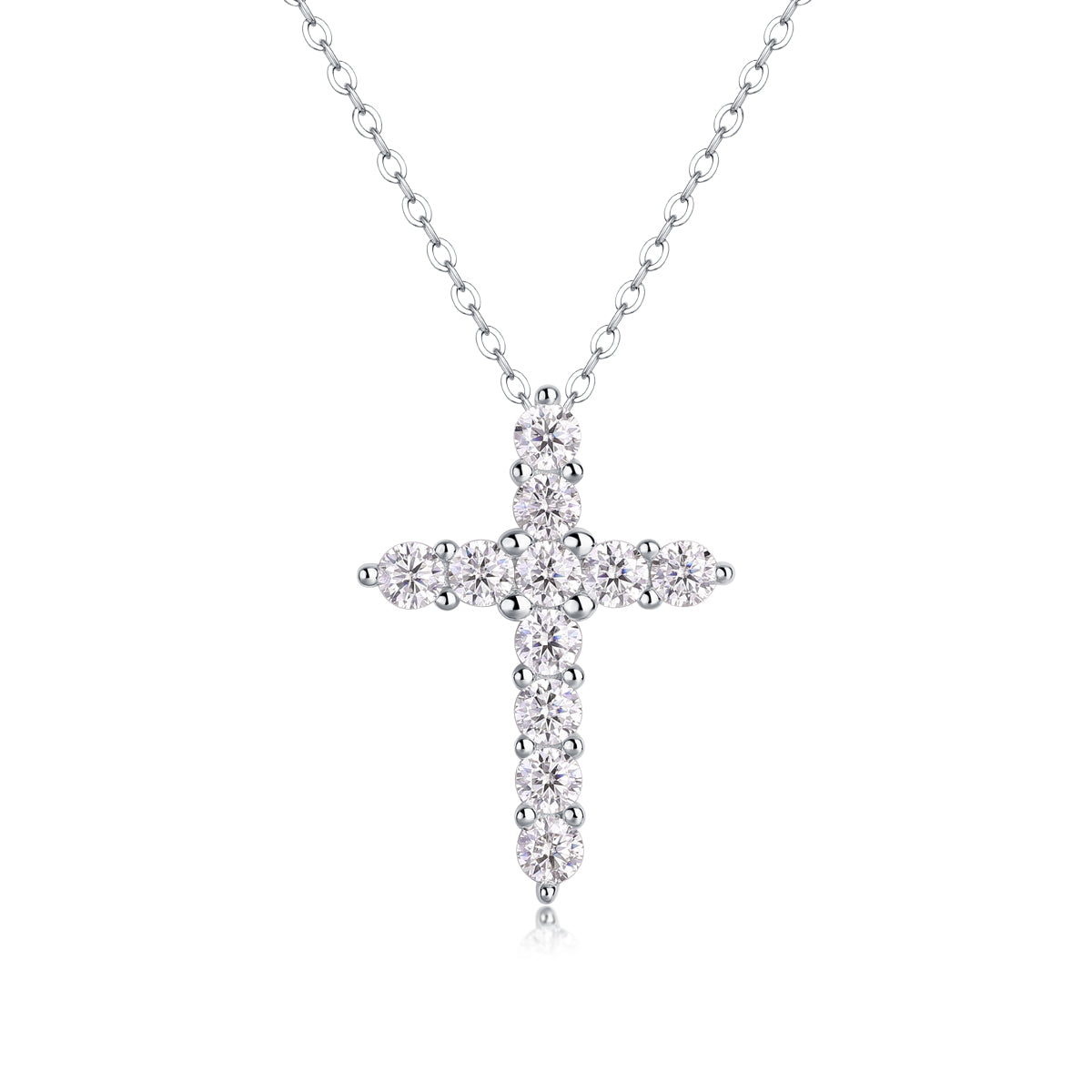 Round Moissanite Cross Pendant Necklace in 925 Sterling Silver