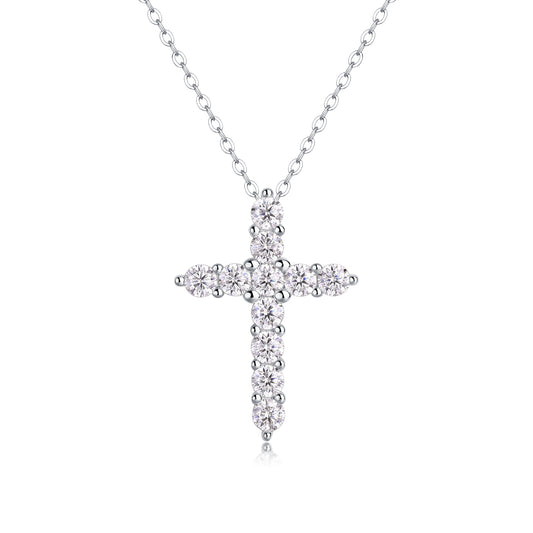 Round Moissanite Cross Pendant Necklace in 925 Sterling Silver