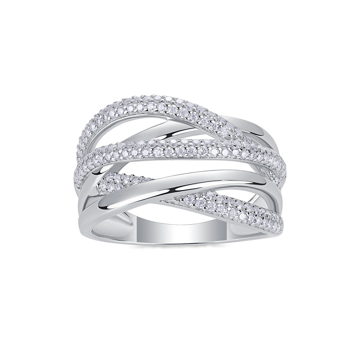 Moissanite Multi-Band Crossover Pave Wrap Ring in 925 Sterling Silver