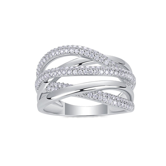 Moissanite Multi-Band Crossover Pave Wrap Ring in 925 Sterling Silver