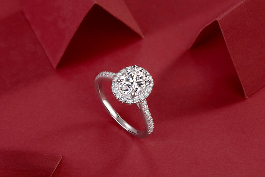 Oval Moissanite Halo Engagement Ring in 925 Sterling Silver