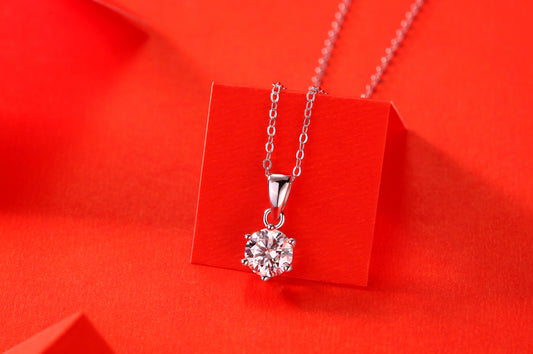 Round Moissanite Solitaire Drop Pendant Necklace in 925 Sterling Silver