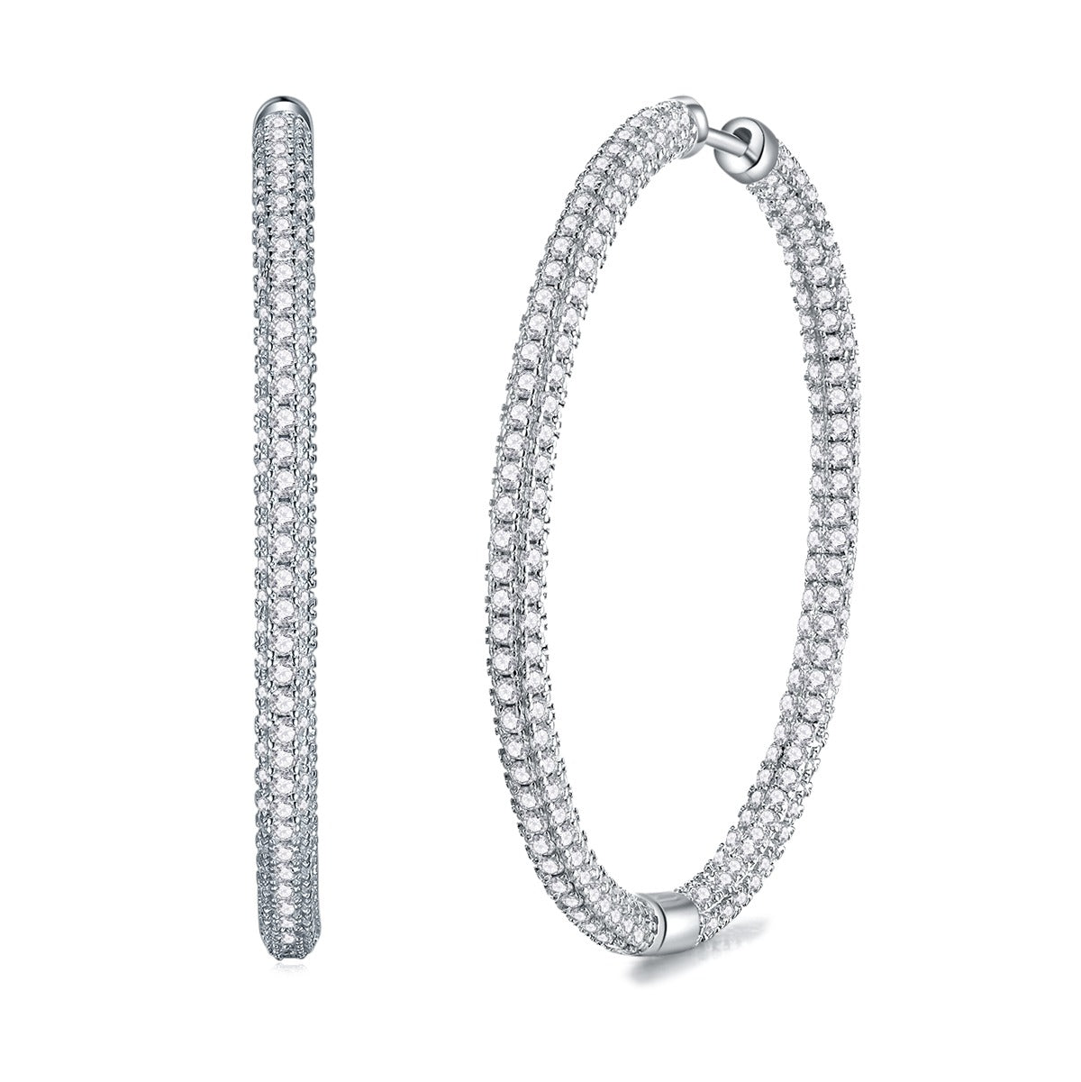 Large Inside-Out Pave Moissanite Hoop Earrings in 925 Sterling Silver