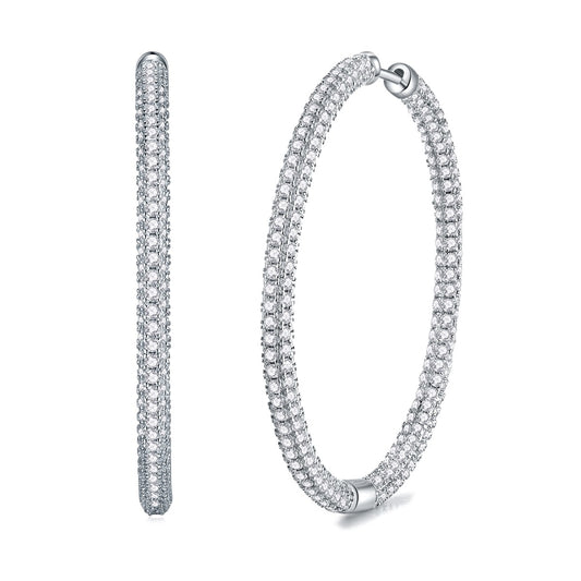 Large Inside-Out Pave Moissanite Hoop Earrings in 925 Sterling Silver