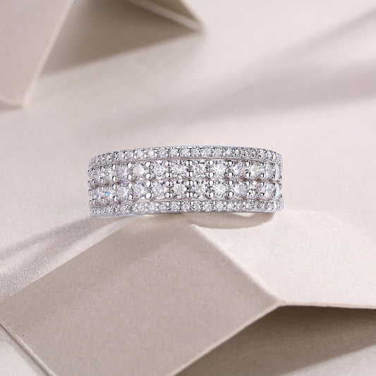 Wide Moissanite Multi-Row Pave Band in 925 Sterling Silver