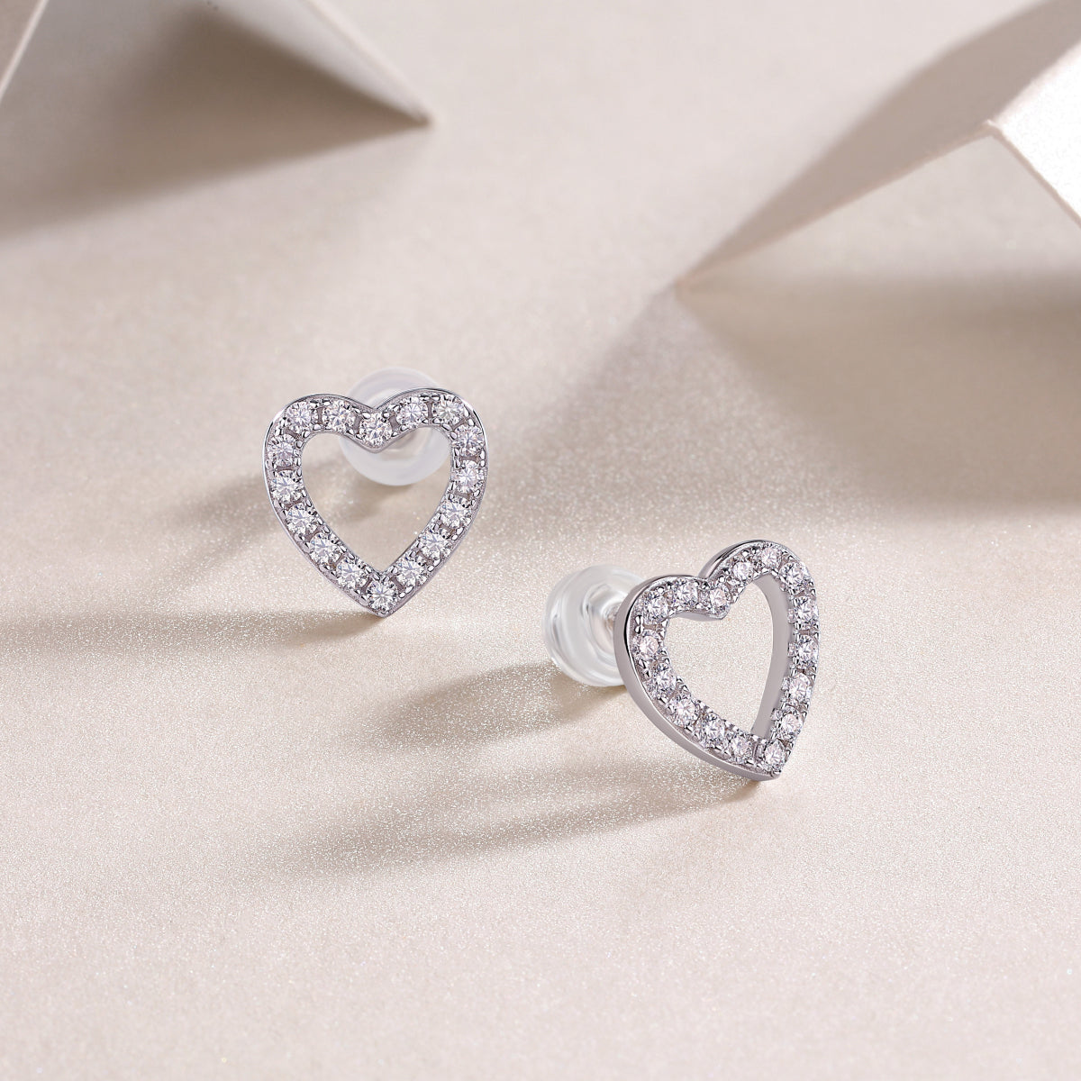 Moissanite Pave Open Heart Stud Earrings in 925 Sterling Silver