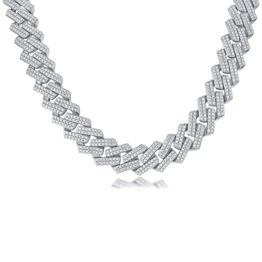 Men's Iced Moissanite Cuban Link Chain Necklace in 925 Sterling Silver