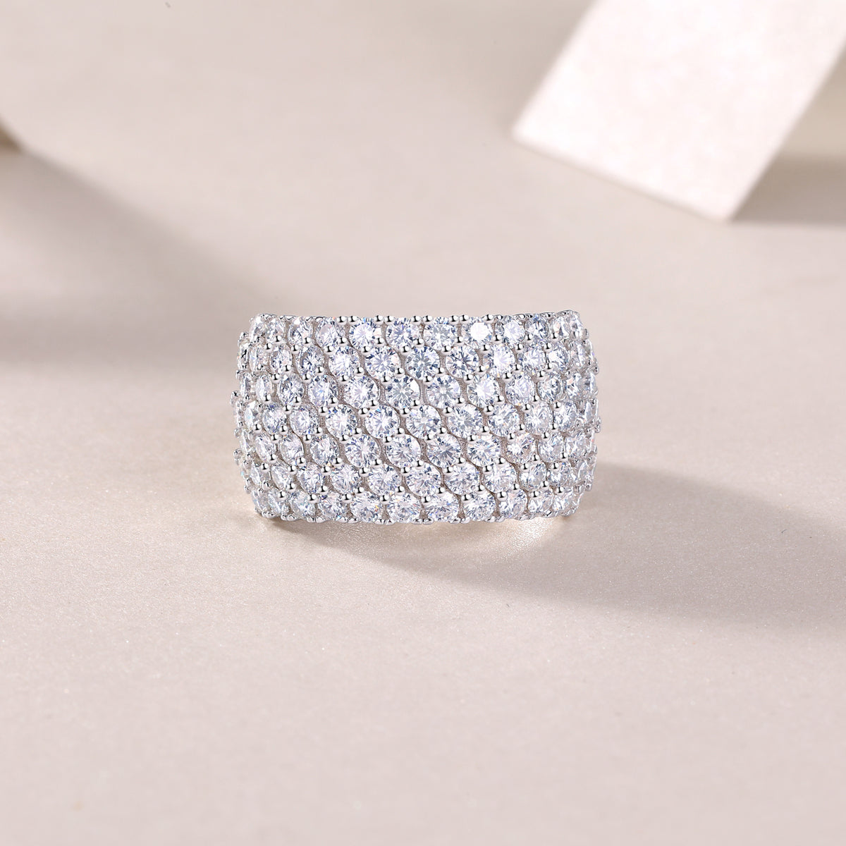 Wide Moissanite Pave Statement Band in 925 Sterling Silver