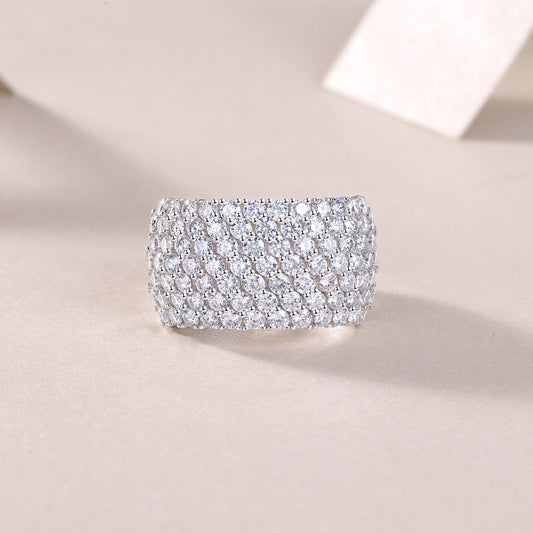 Wide Moissanite Pave Statement Band in 925 Sterling Silver