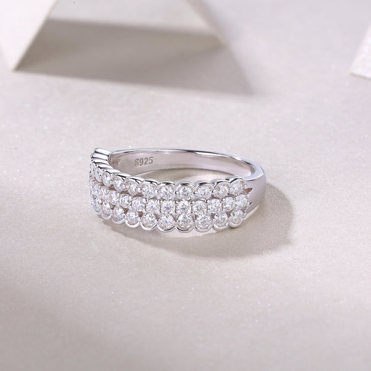Moissanite Three-Row Scalloped Pave Band in 925 Sterling Silver