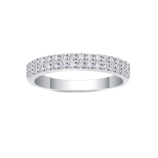 Moissanite Double-Row Pave Half-Eternity Band in 925 Sterling Silver