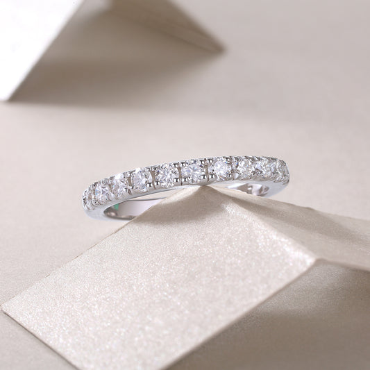 Round Moissanite Classic Pave Half-Eternity Band in 925 Silver