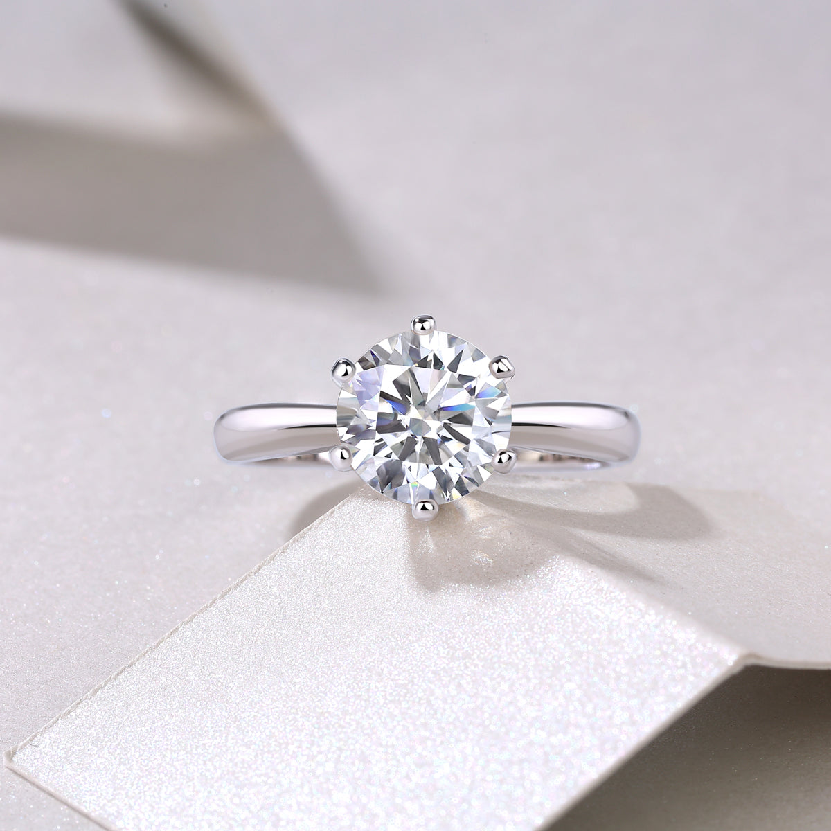 Six-Prong Round Moissanite Solitaire Ring in 925 Sterling Silver