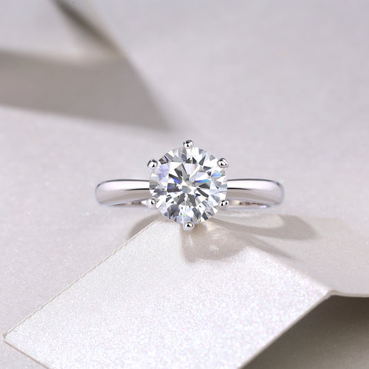 Six-Prong Round Moissanite Solitaire Ring in 925 Sterling Silver