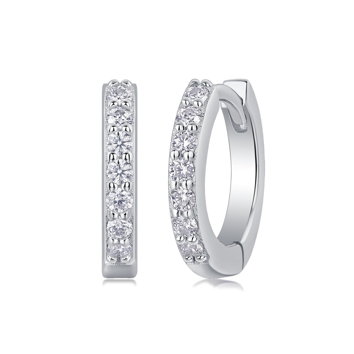 Moissanite Single-Row Pave Huggie Hoop Earrings in 925 Silver
