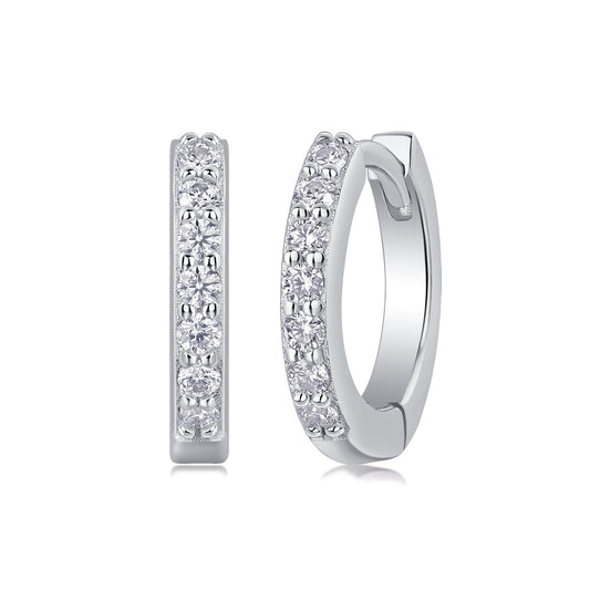 Moissanite Single-Row Pave Huggie Hoop Earrings in 925 Silver