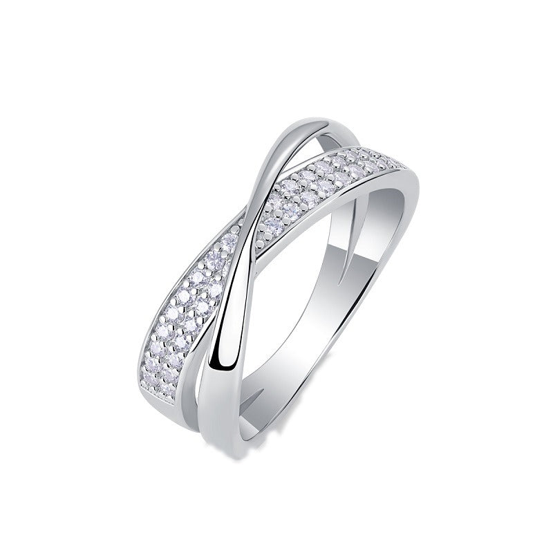 Moissanite Pave Crossover Ring in 925 Sterling Silver