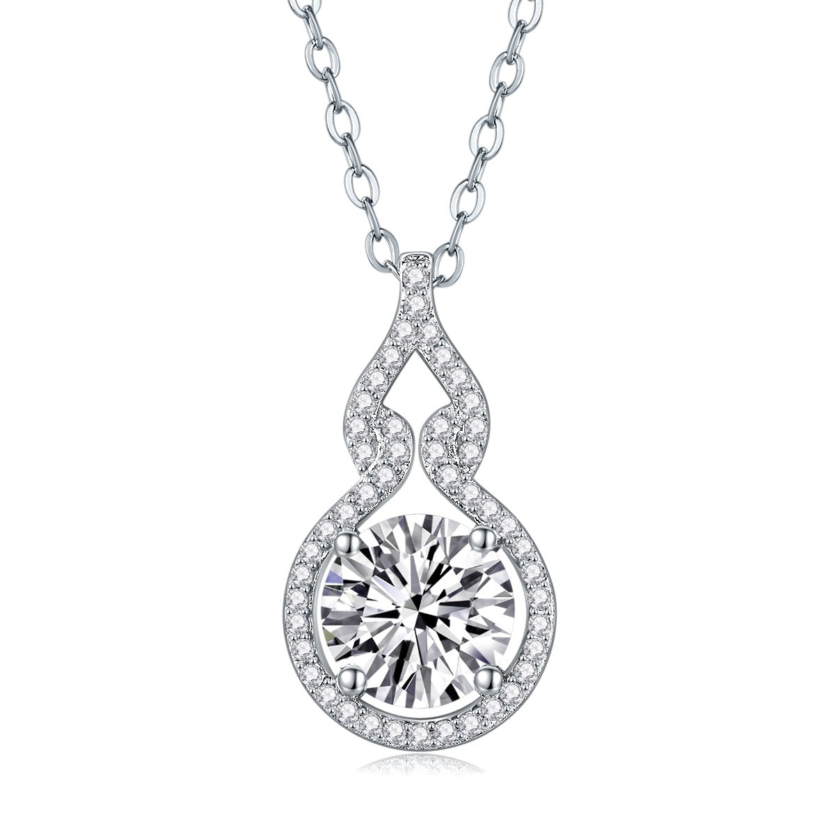 Round Moissanite Halo Pendant with Pave Swirl Bail in 925 Silver
