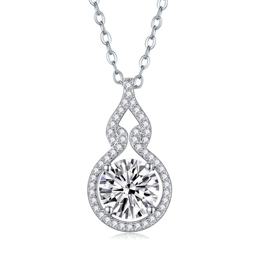 Round Moissanite Halo Pendant with Pave Swirl Bail in 925 Silver