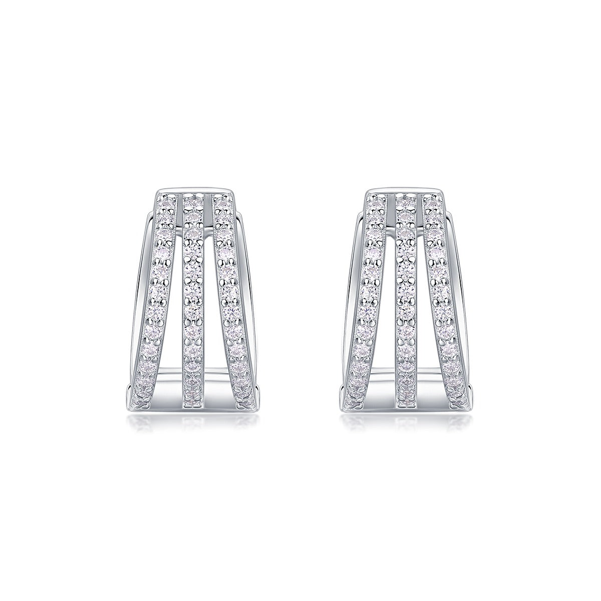 Three-Row Pave Moissanite Huggie Hoop Earrings in 925 Sterling Silver