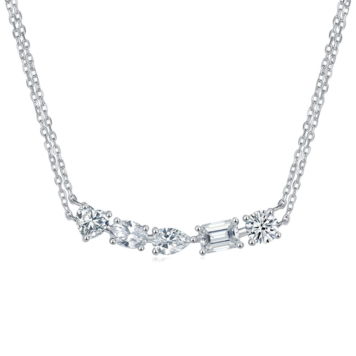 Mixed-Cut Moissanite Curved Bar Necklace in 925 Sterling Silver