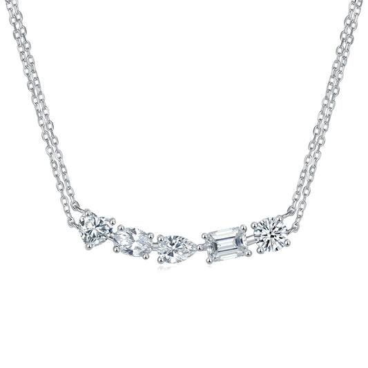 Mixed-Cut Moissanite Curved Bar Necklace in 925 Sterling Silver