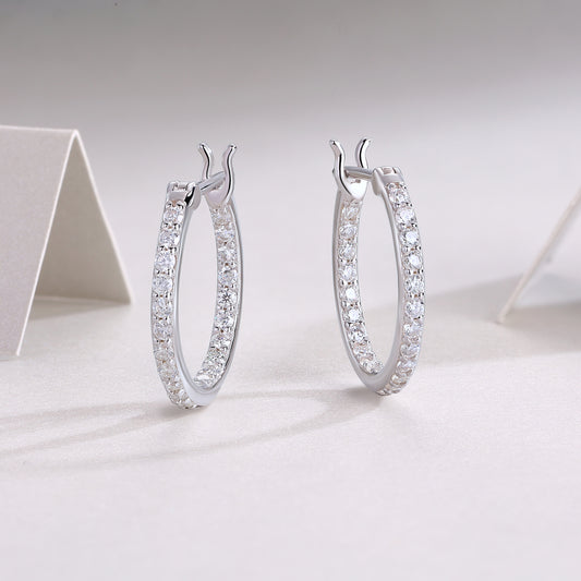 Moissanite Inside-Out Pave Oval Hoop Earrings in 925 Sterling Silver