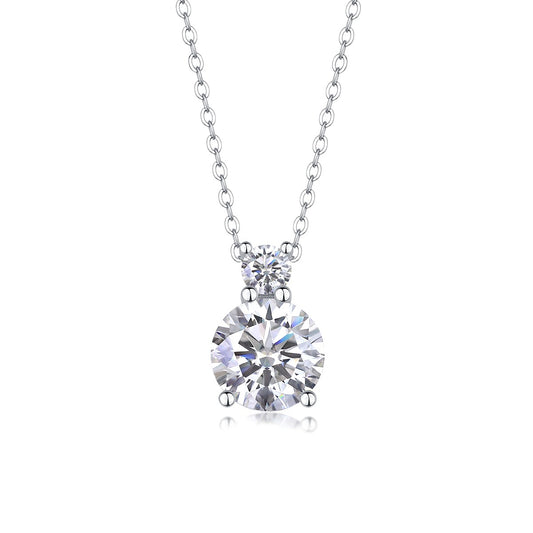 Round Moissanite Two-Stone Drop Pendant Necklace in 925 Silver