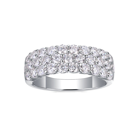 Wide Moissanite Three-Row Shared-Prong Band in 925 Sterling Silver