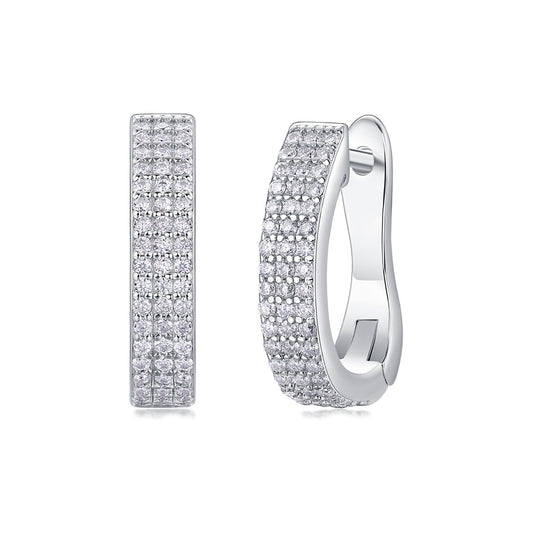 Moissanite Three-Row Pave Wide Huggie Earrings in 925 Silver