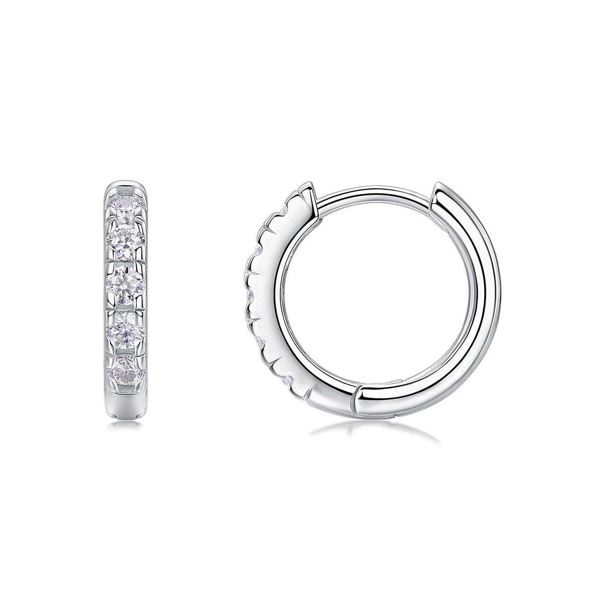 Moissanite Petite Pave Huggie Hoop Earrings in 925 Sterling Silver