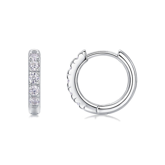 Moissanite Petite Pave Huggie Hoop Earrings in 925 Sterling Silver
