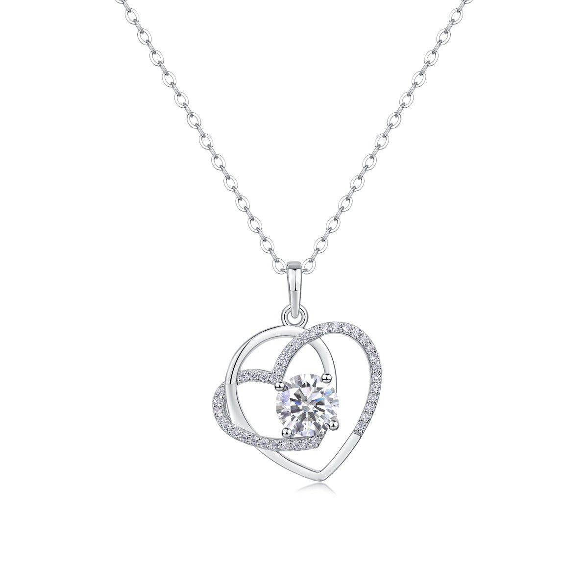 Moissanite Swirl Heart Pendant Necklace in 925 Sterling Silver