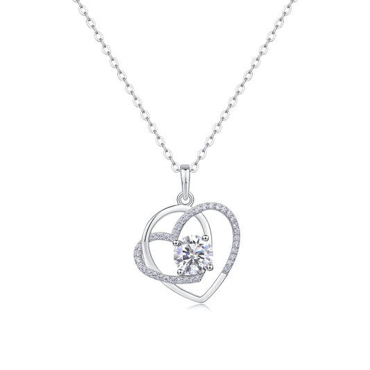 Moissanite Swirl Heart Pendant Necklace in 925 Sterling Silver